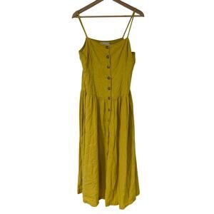 Urban Outfitters Mustard Yellow Midi Button Down Drop Waist Dress size Large